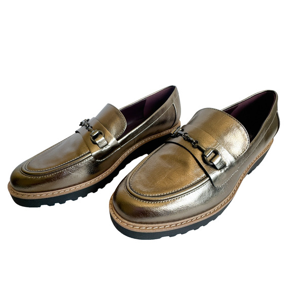 Franco Sarto Shoes - Franco Sarto Colette Metallic Pewter Loafers 8M Lug Sole Bit Slip-On Shoes Women